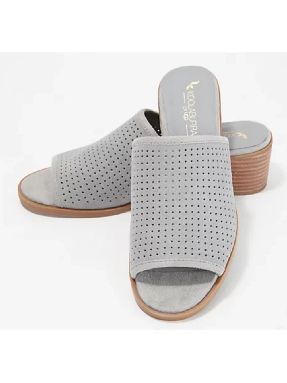UGG Koolaburra Raychel Perforated Suede Block Heel Slip-On Mule Sandals 8.5